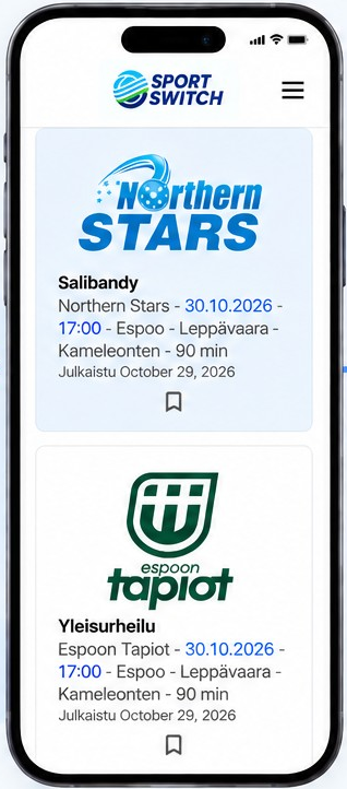 Sport Switchin harjoitusten ilmoitustaulu